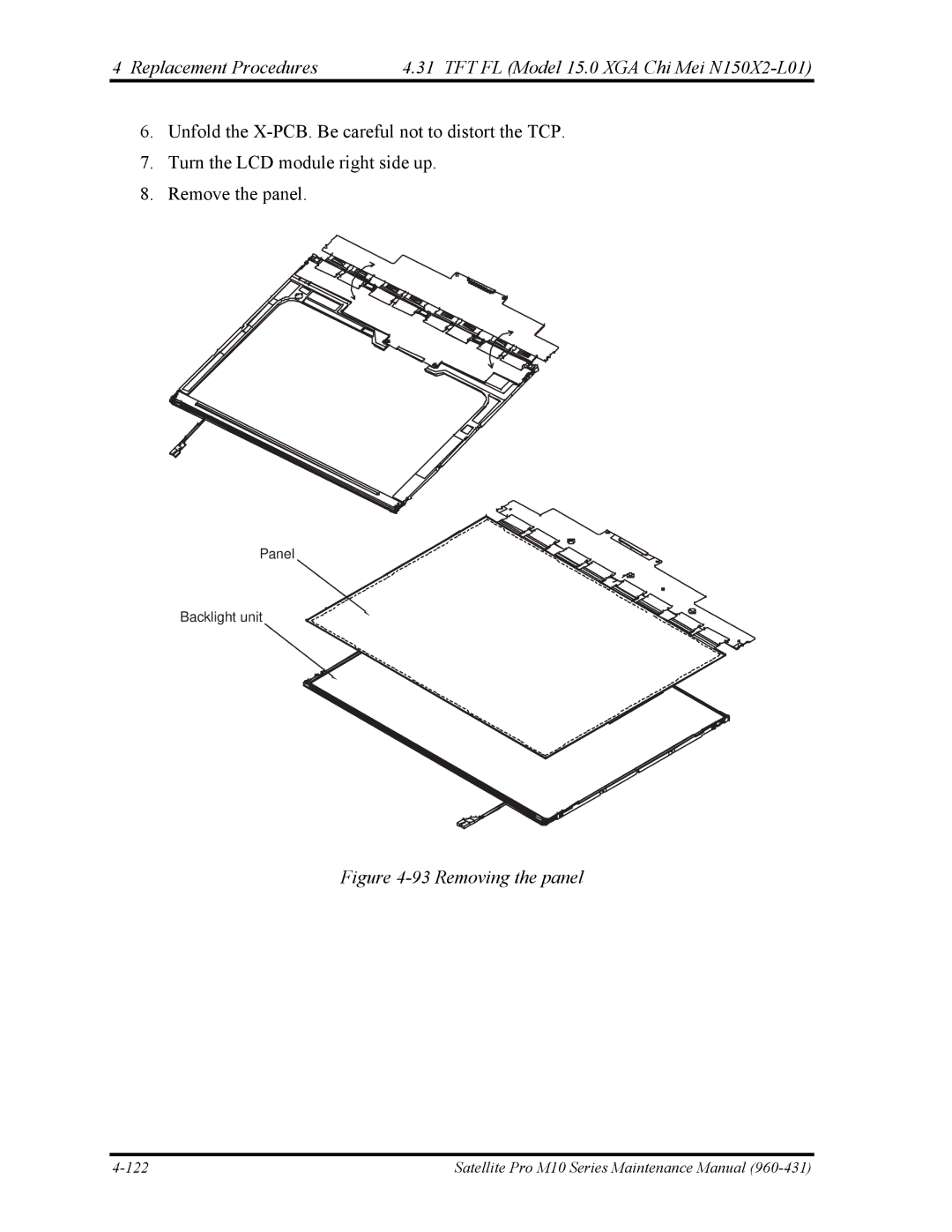 Toshiba M10 manual Removing the panel 