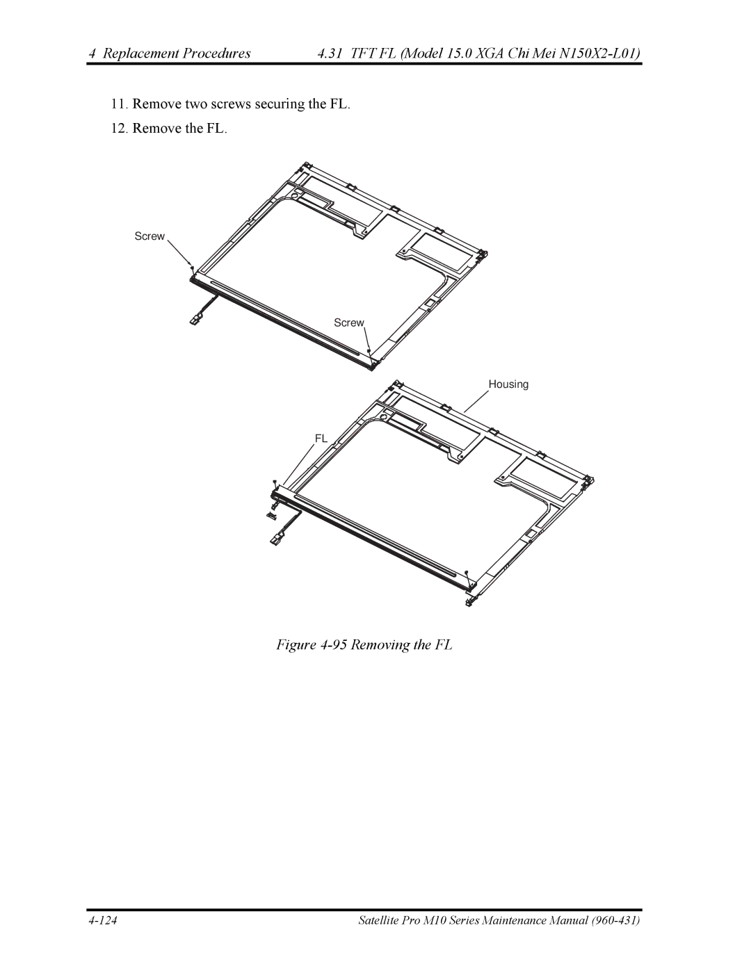 Toshiba M10 manual Removing the FL 