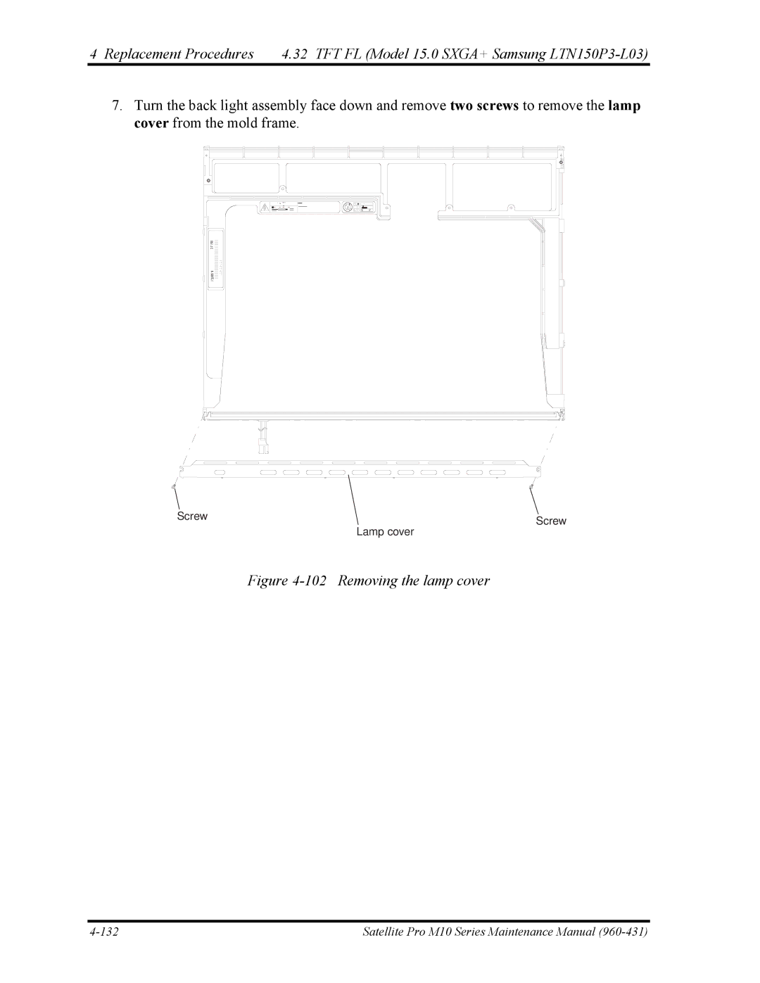 Toshiba M10 manual Removing the lamp cover 