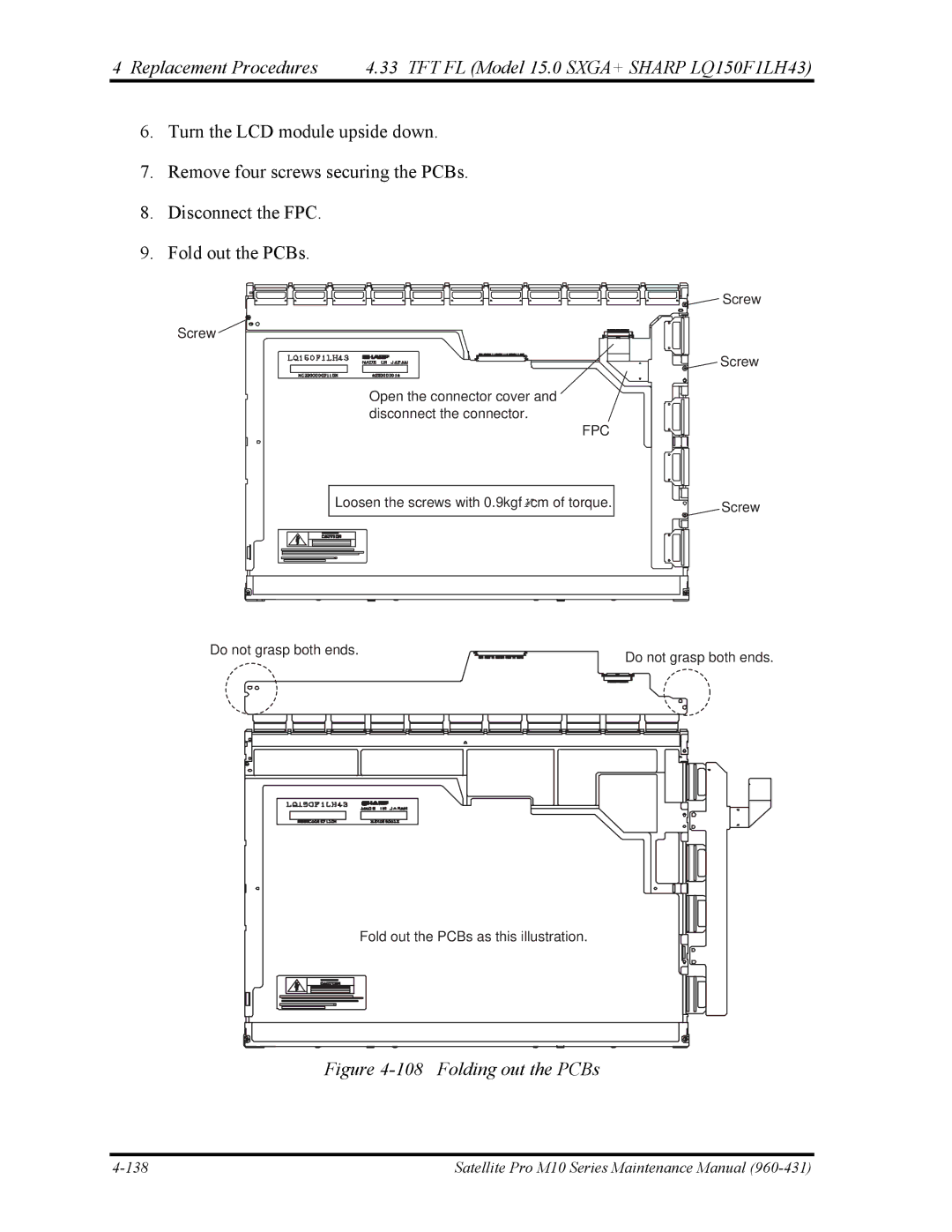 Toshiba M10 manual Folding out the PCBs 