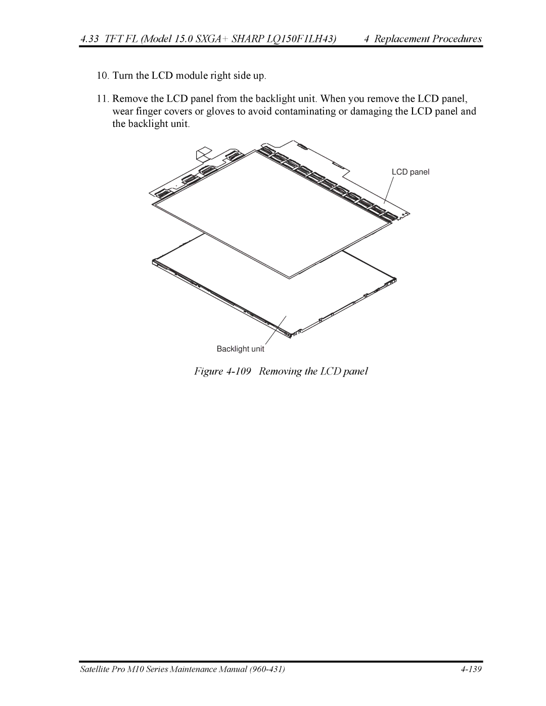 Toshiba M10 manual Removing the LCD panel 