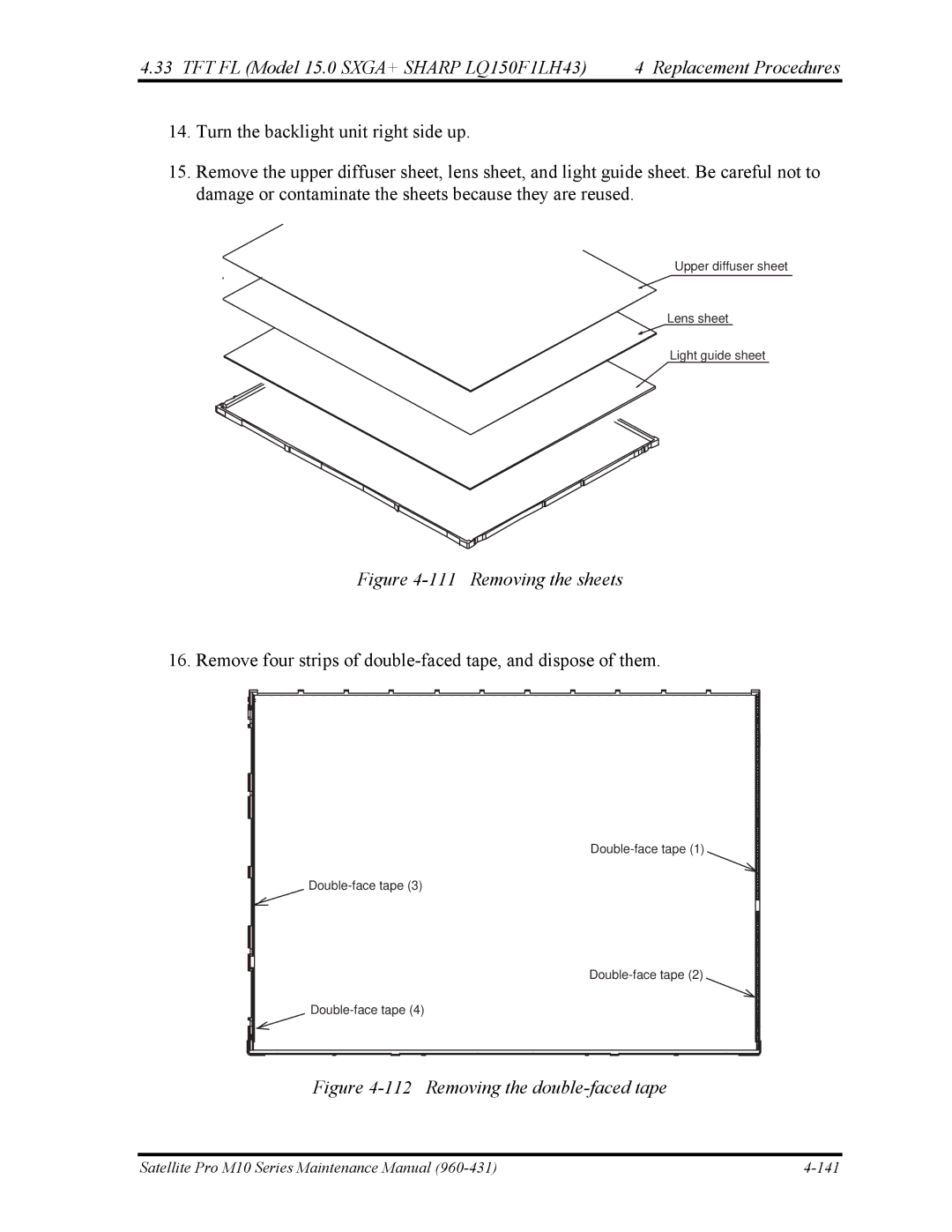 Toshiba M10 manual Removing the sheets 