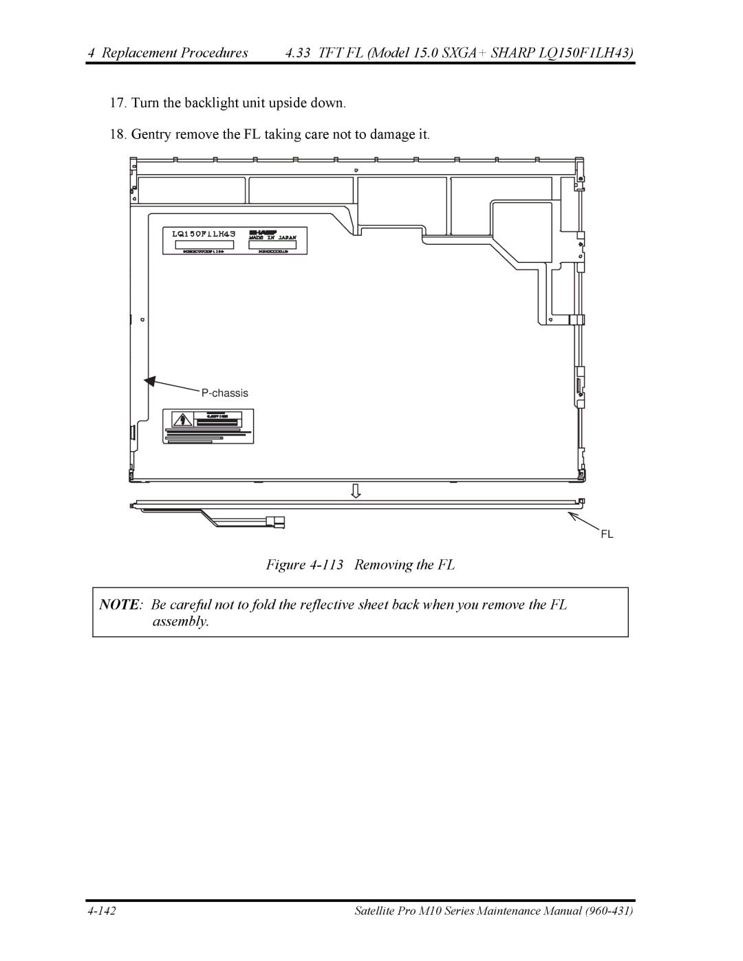 Toshiba M10 manual Removing the FL 