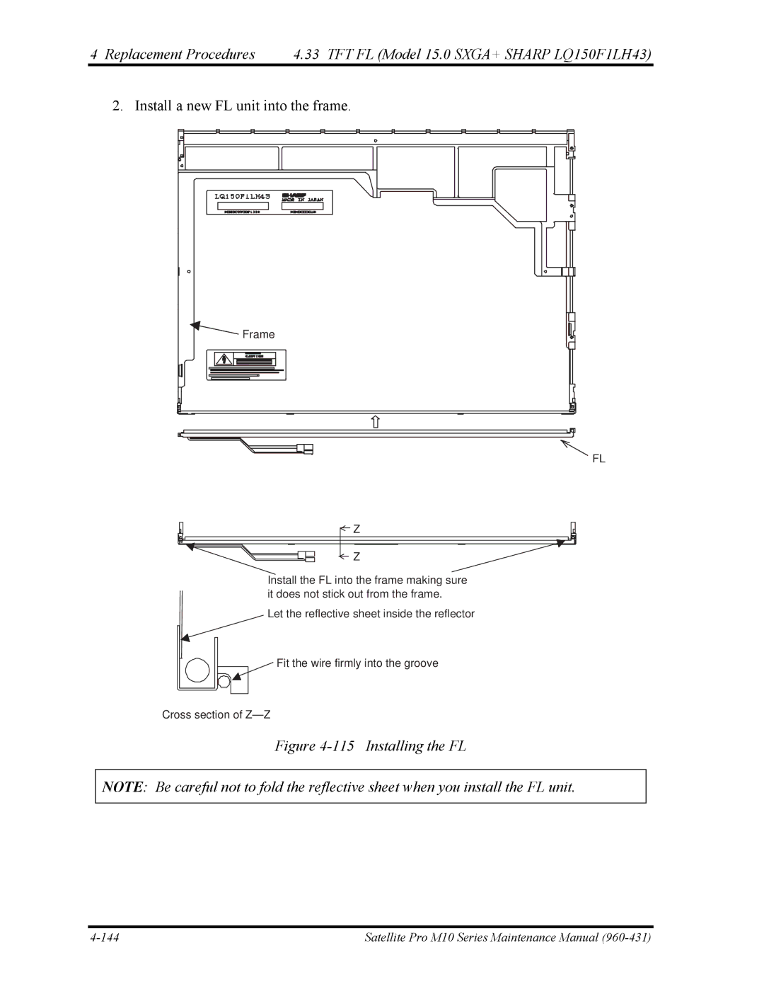 Toshiba M10 manual Installing the FL 