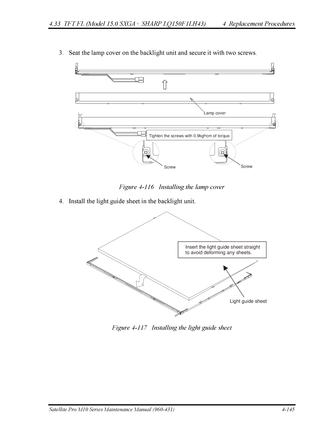 Toshiba M10 manual Installing the lamp cover 