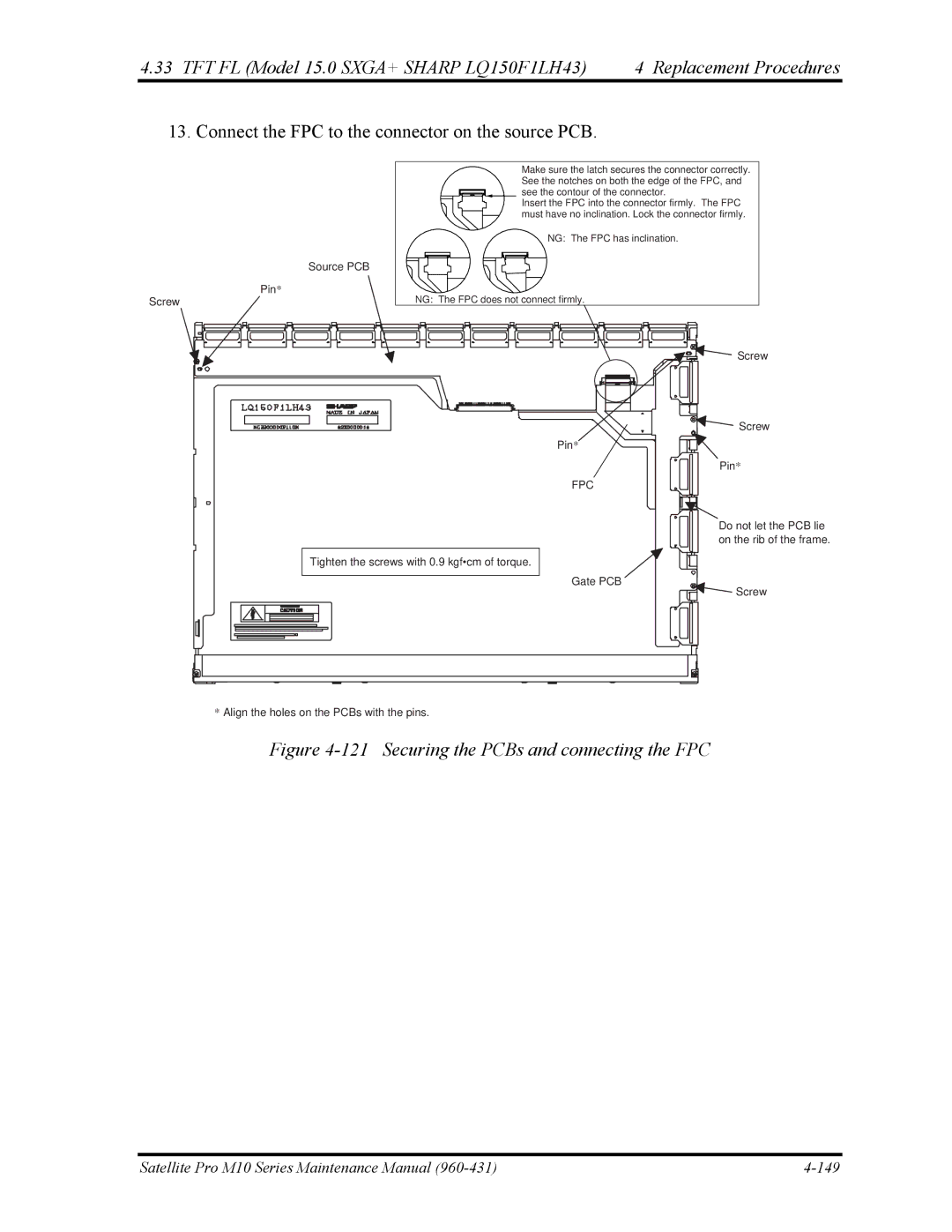 Toshiba M10 manual Securing the PCBs and connecting the FPC 