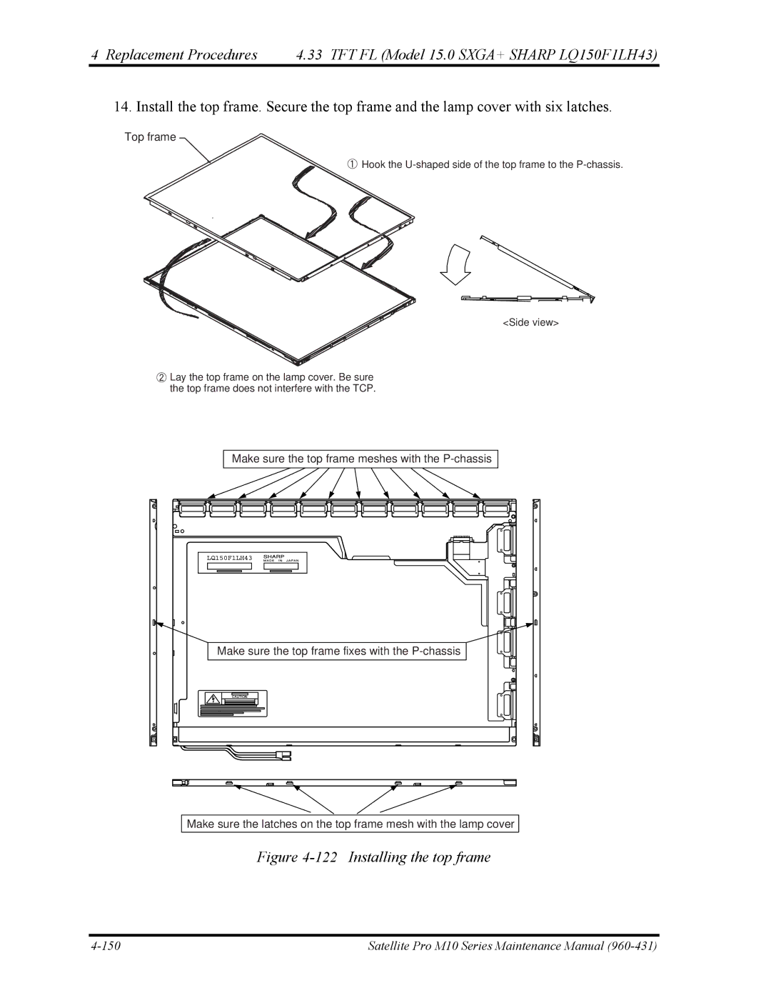 Toshiba M10 manual Installing the top frame 