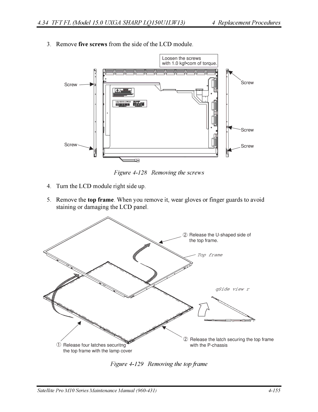 Toshiba M10 manual Removing the screws 