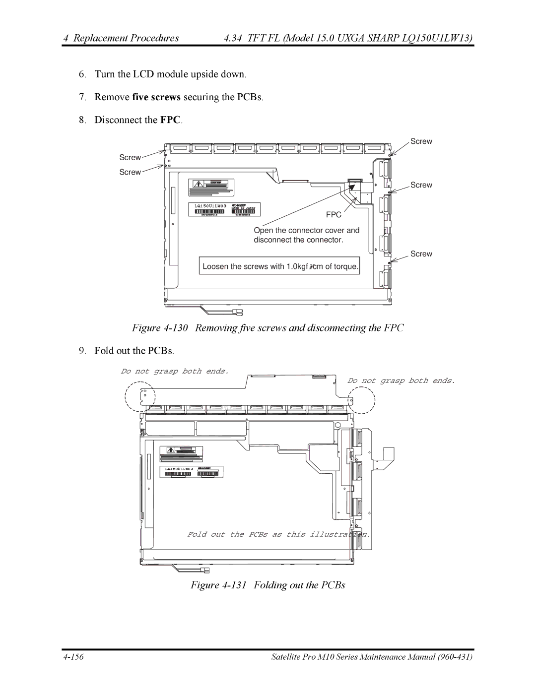 Toshiba M10 manual Folding out the PCBs 