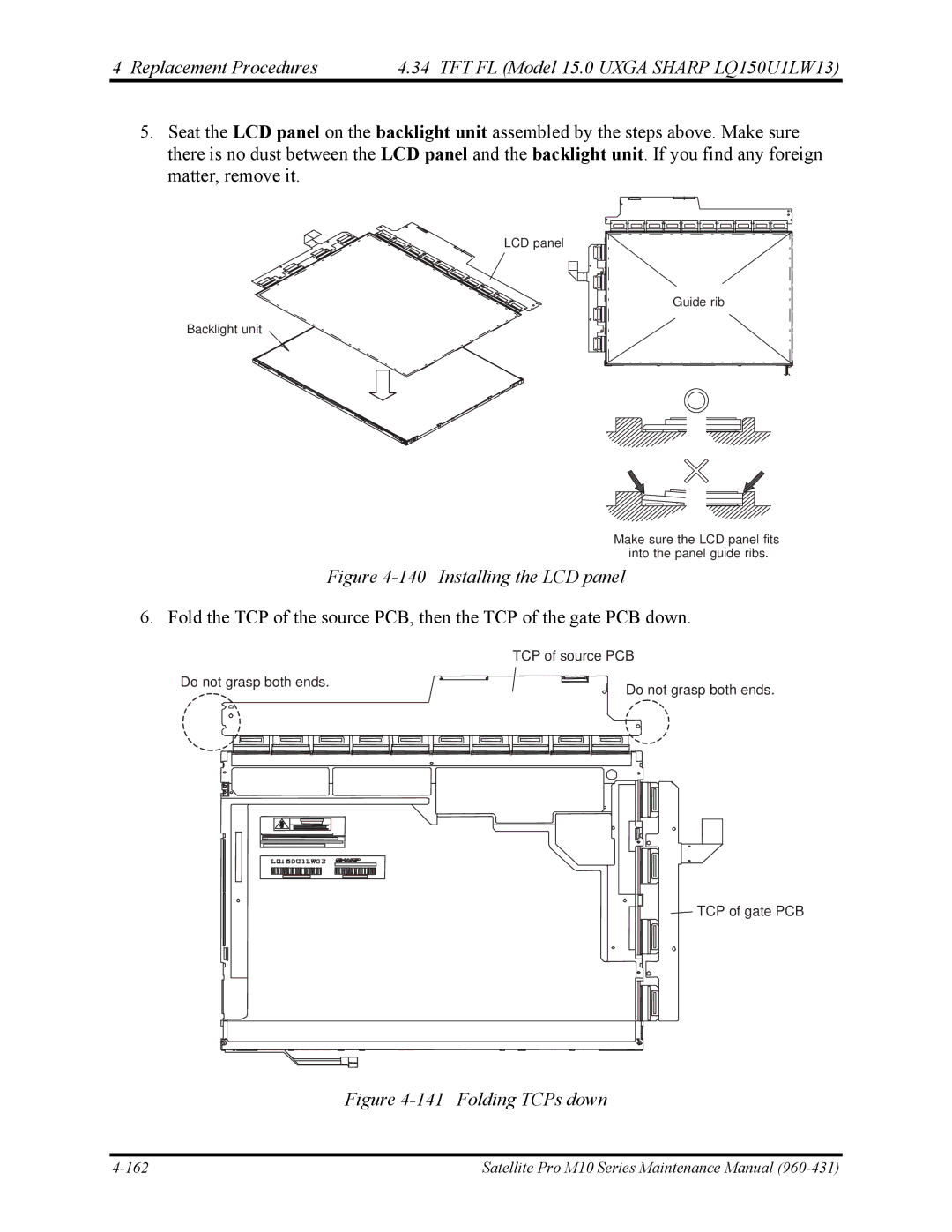 Toshiba M10 manual Installing the LCD panel 