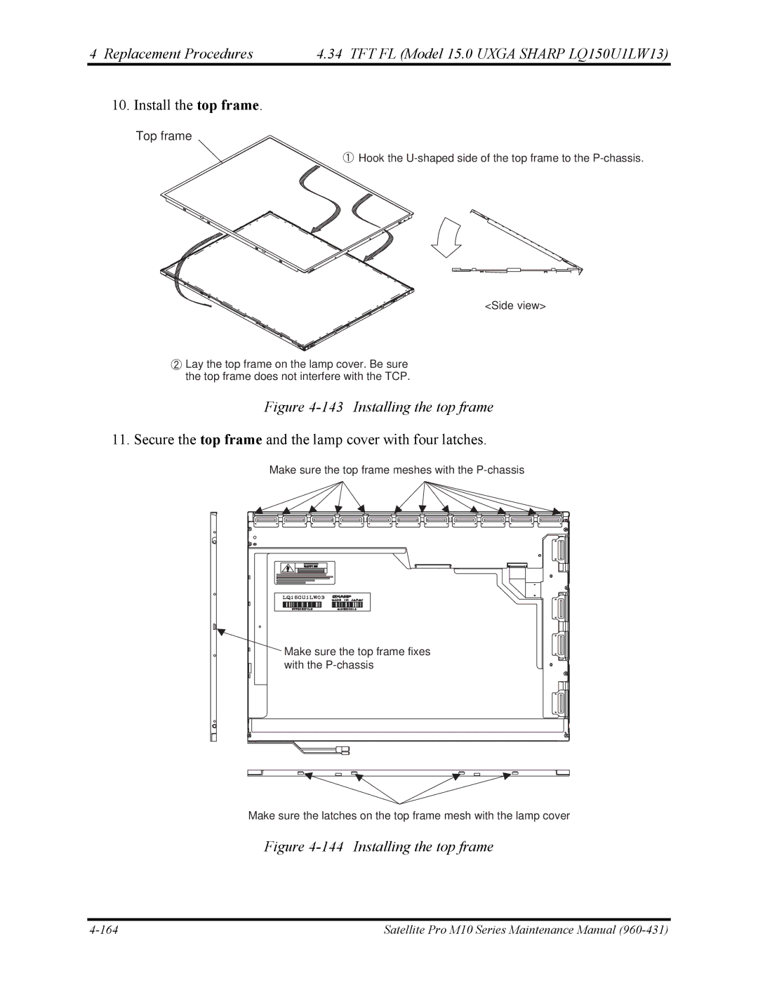 Toshiba M10 manual Installing the top frame 