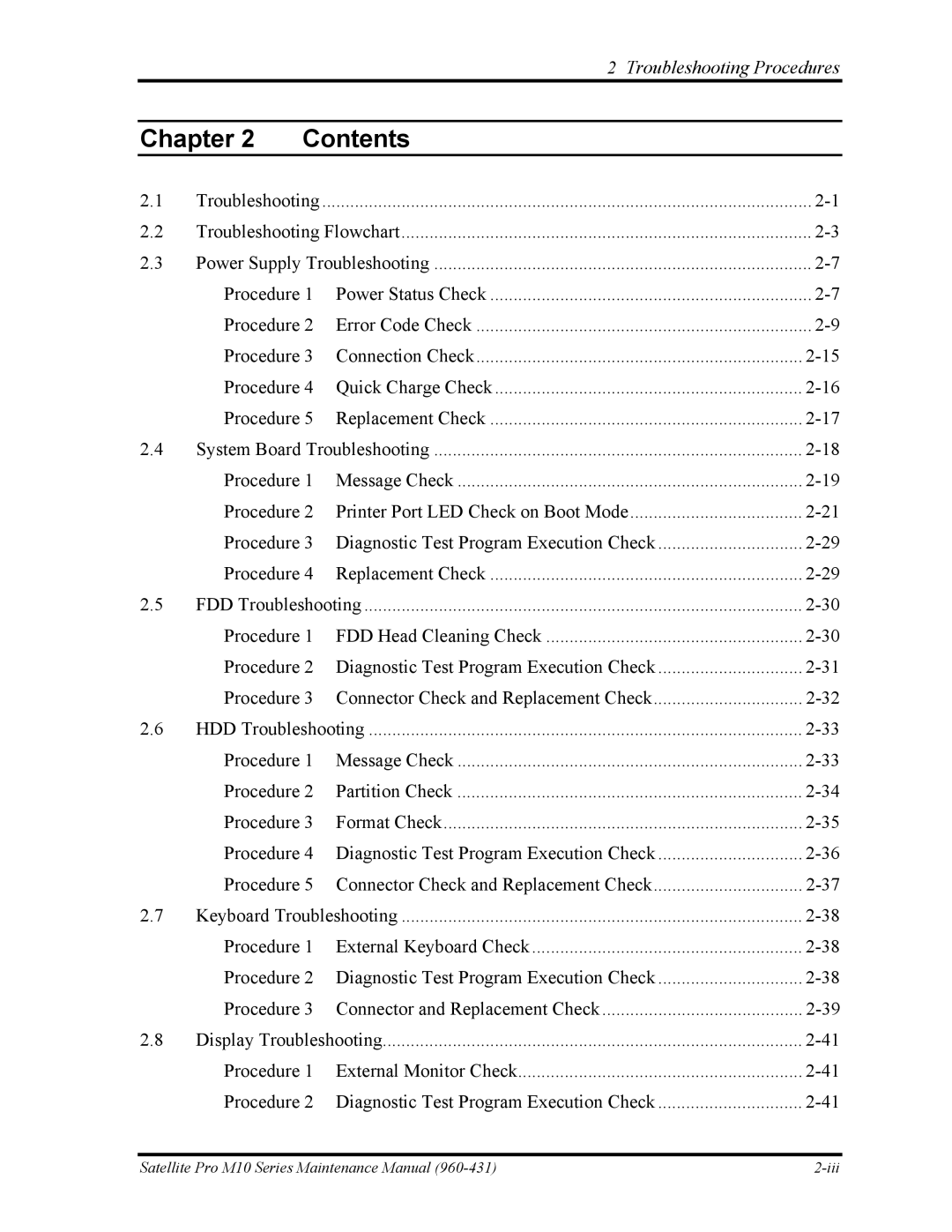 Toshiba M10 manual Chapter Contents 