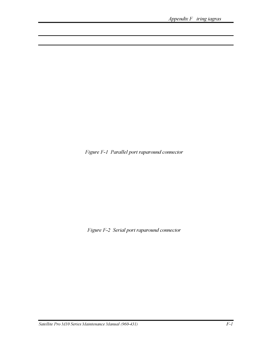 Toshiba M10 manual Parallel Port Wraparound Connector, Serial Port Wraparound Connector, Appendix F Wiring Diagrams 