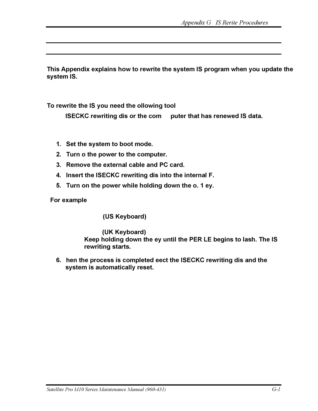 Toshiba M10 manual Appendix G Bios Rewrite Procedures, Tools, Rewriting the Bios 