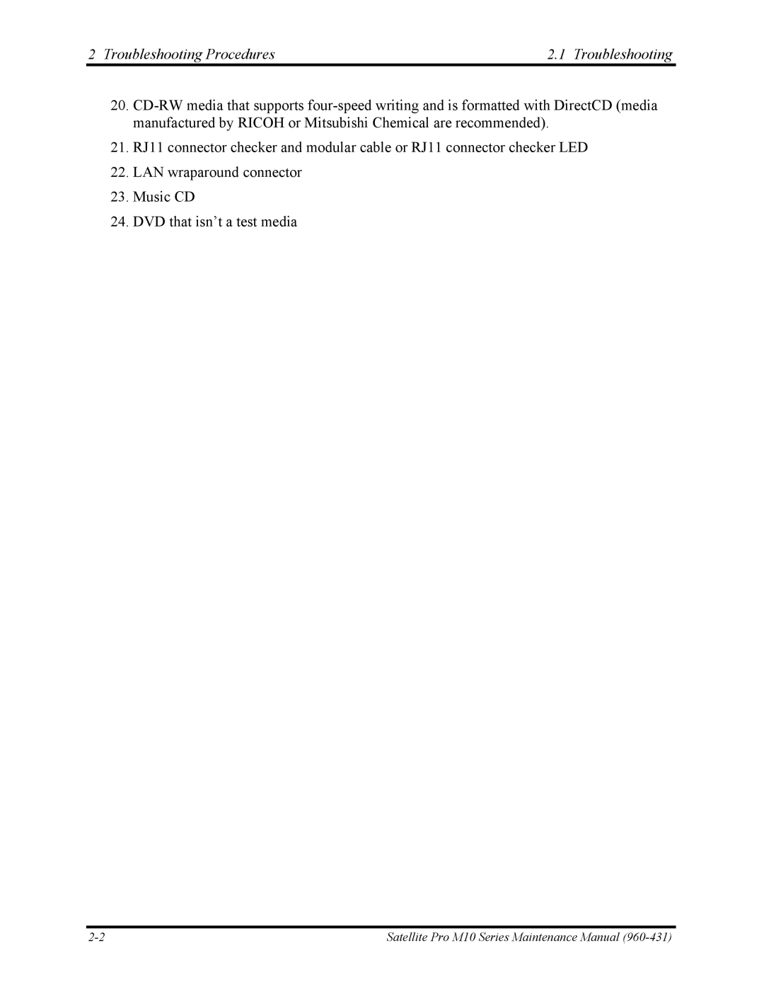 Toshiba M10 manual Troubleshooting Procedures 