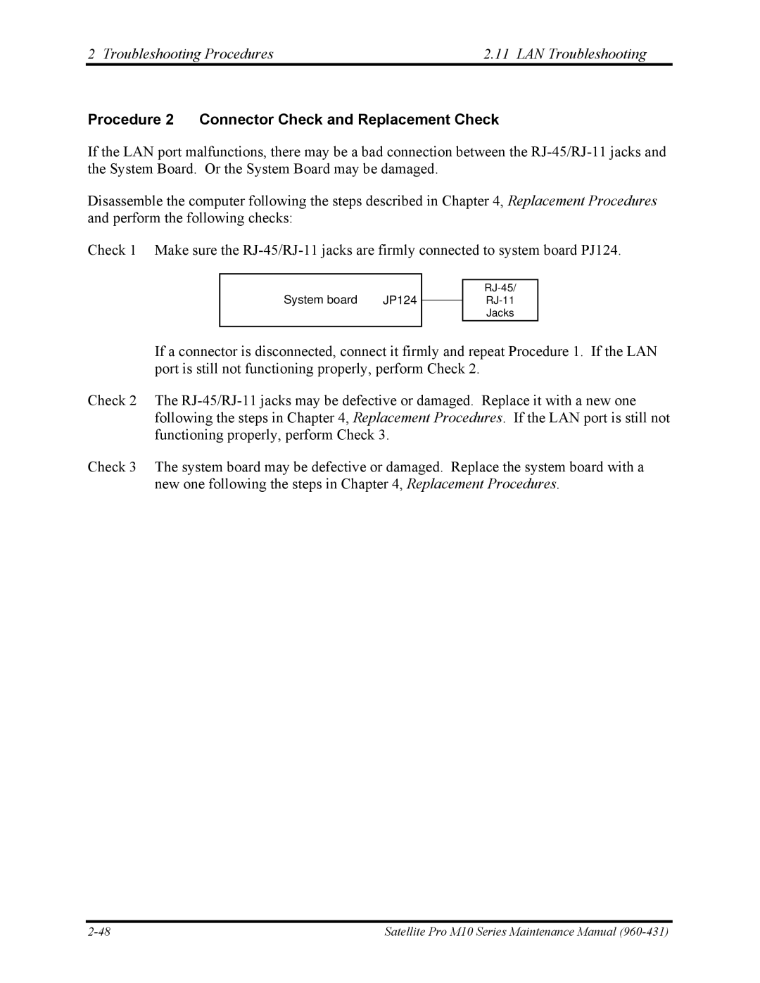 Toshiba M10 manual Troubleshooting Procedures LAN Troubleshooting 