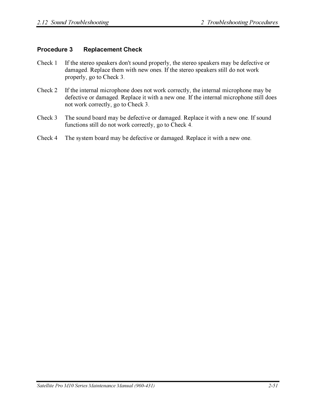 Toshiba M10 manual Procedure 3 Replacement Check 