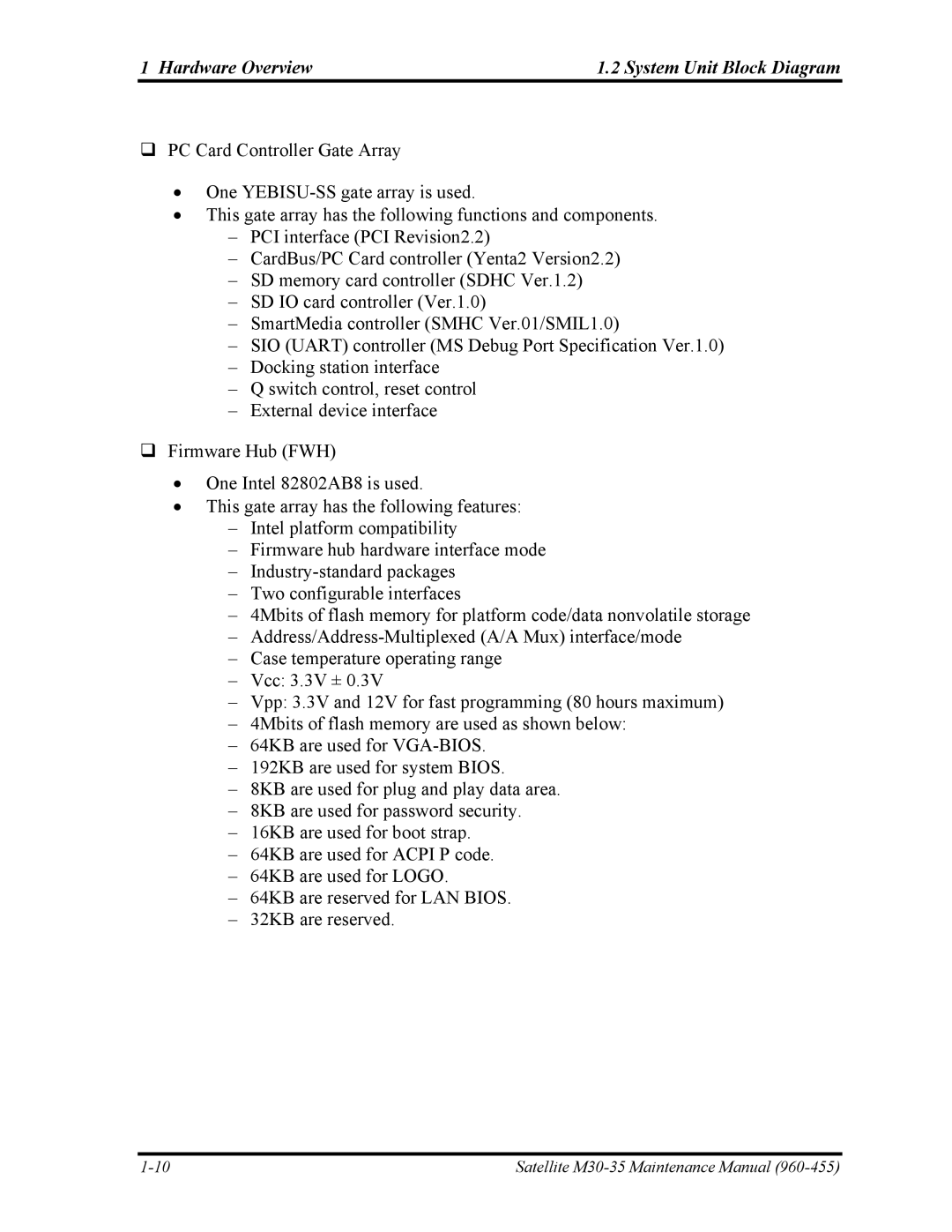 Toshiba M30-35 manual Hardware Overview System Unit Block Diagram 