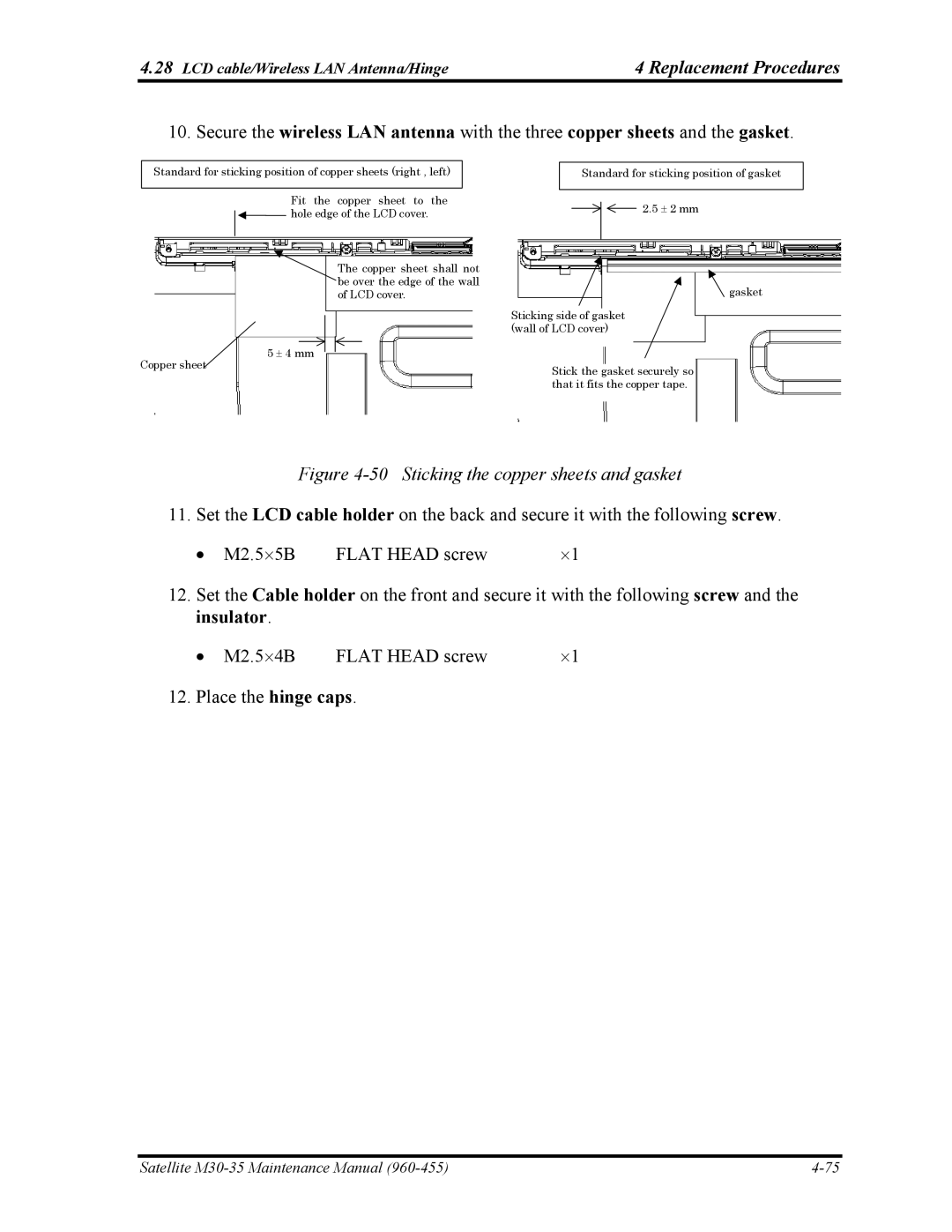 Toshiba M30-35 manual Sticking the copper sheets and gasket 