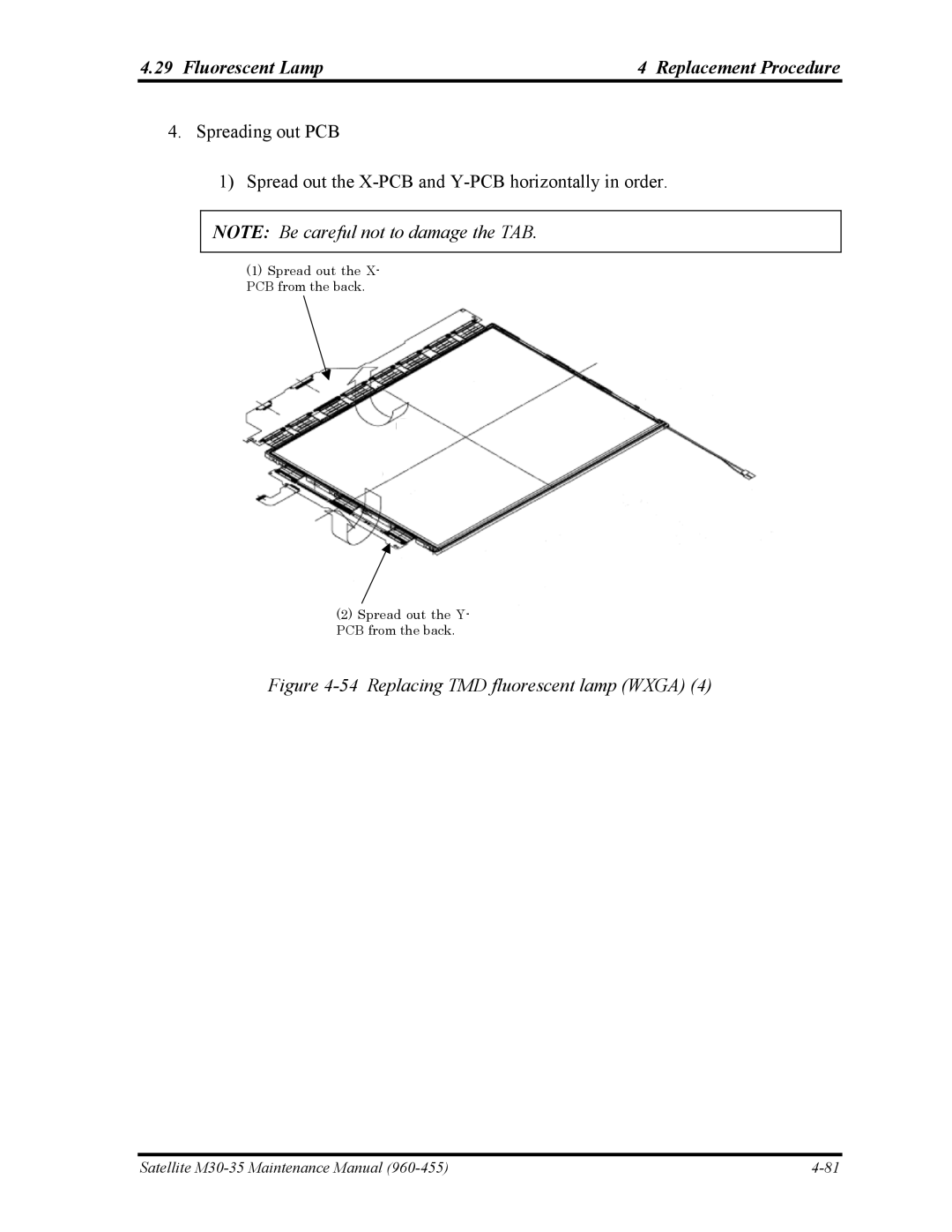 Toshiba M30-35 manual Replacing TMD fluorescent lamp Wxga 