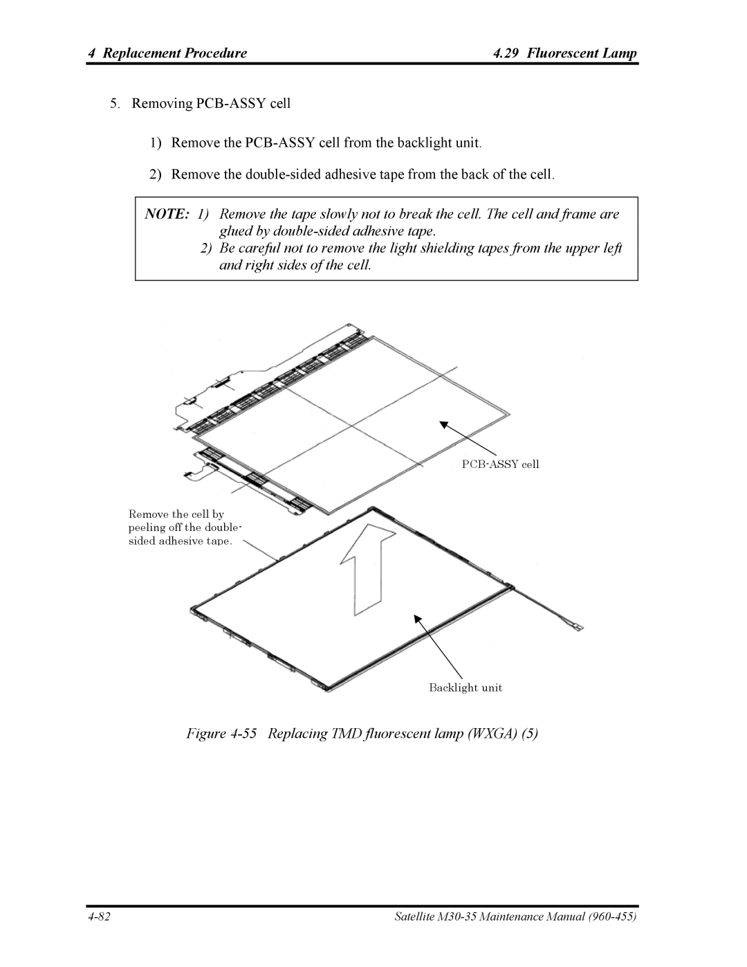 Toshiba M30-35 manual Replacing TMD fluorescent lamp Wxga 