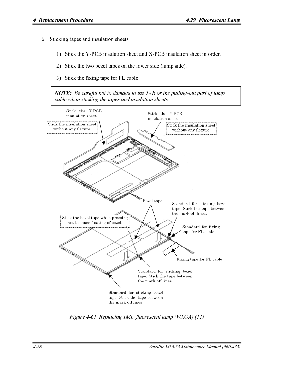 Toshiba M30-35 manual Replacing TMD fluorescent lamp Wxga 