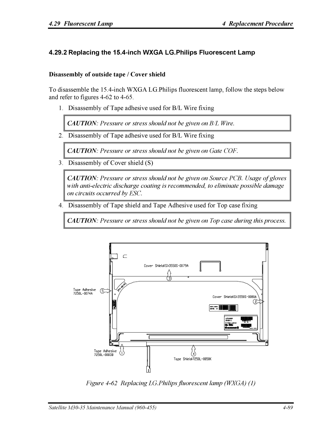 Toshiba M30-35 manual Replacing the 15.4-inch Wxga LG.Philips Fluorescent Lamp, Replacing LG.Philips fluorescent lamp Wxga 