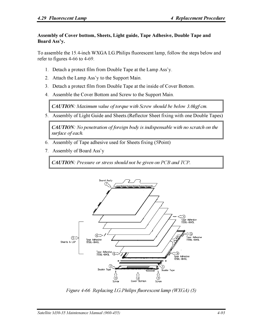 Toshiba M30-35 manual Replacing LG.Philips fluorescent lamp Wxga 