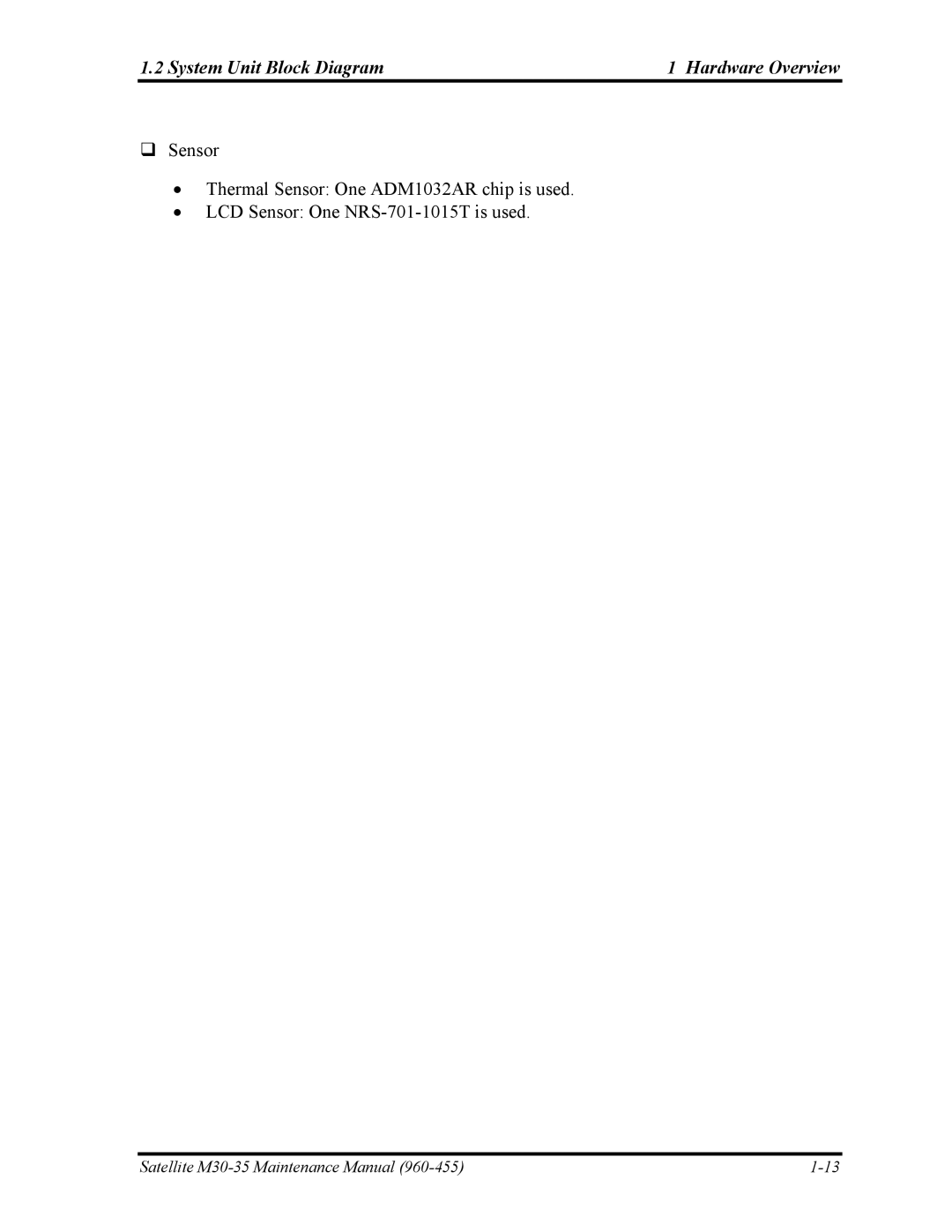 Toshiba M30-35 manual System Unit Block Diagram Hardware Overview 