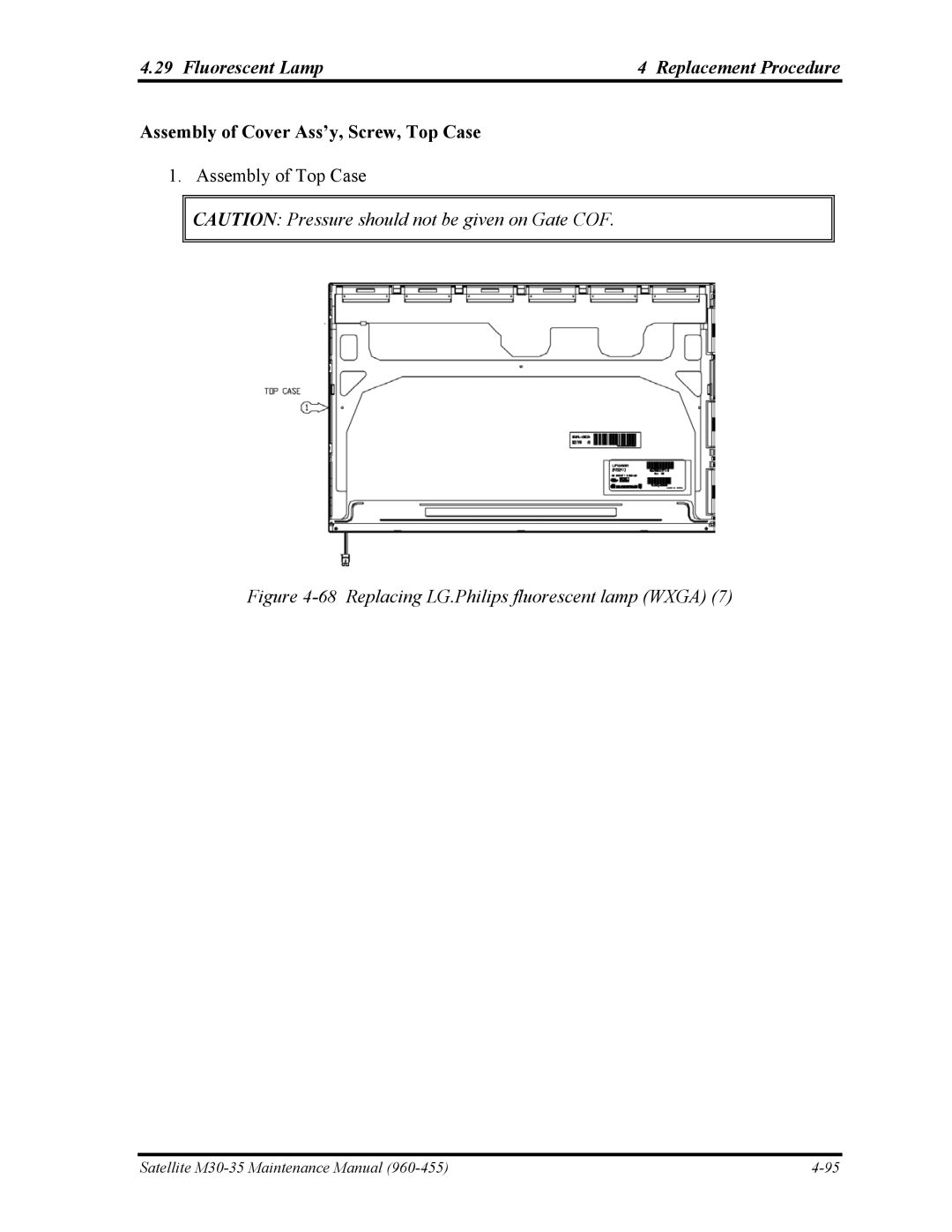 Toshiba M30-35 manual Replacing LG.Philips fluorescent lamp Wxga 