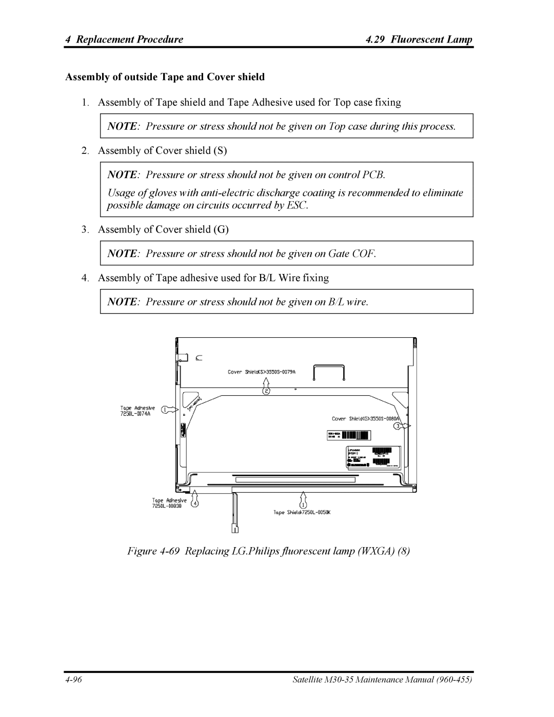 Toshiba M30-35 manual Assembly of outside Tape and Cover shield 