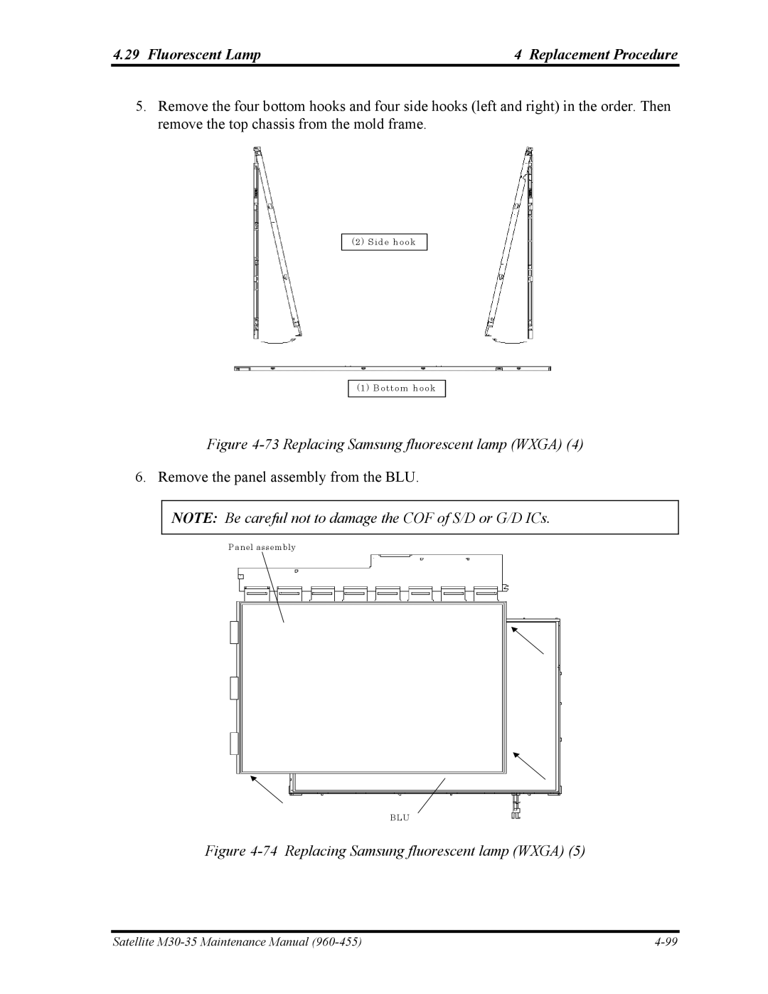 Toshiba M30-35 manual Replacing Samsung fluorescent lamp Wxga 