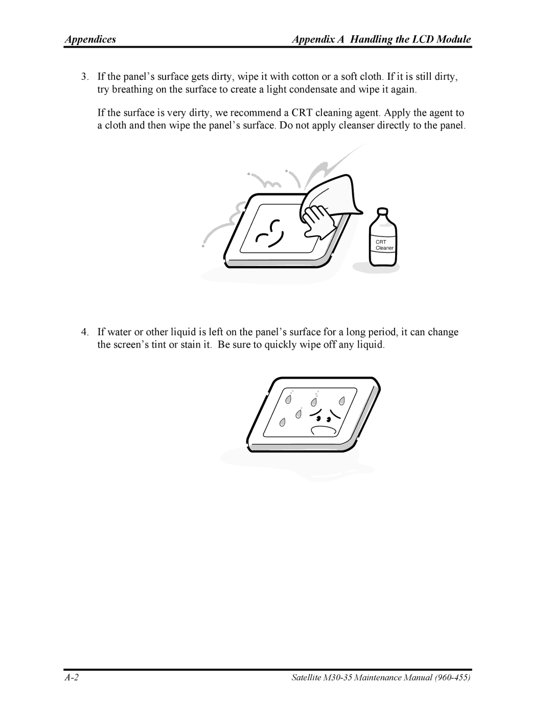 Toshiba M30-35 manual Appendices Appendix a Handling the LCD Module 