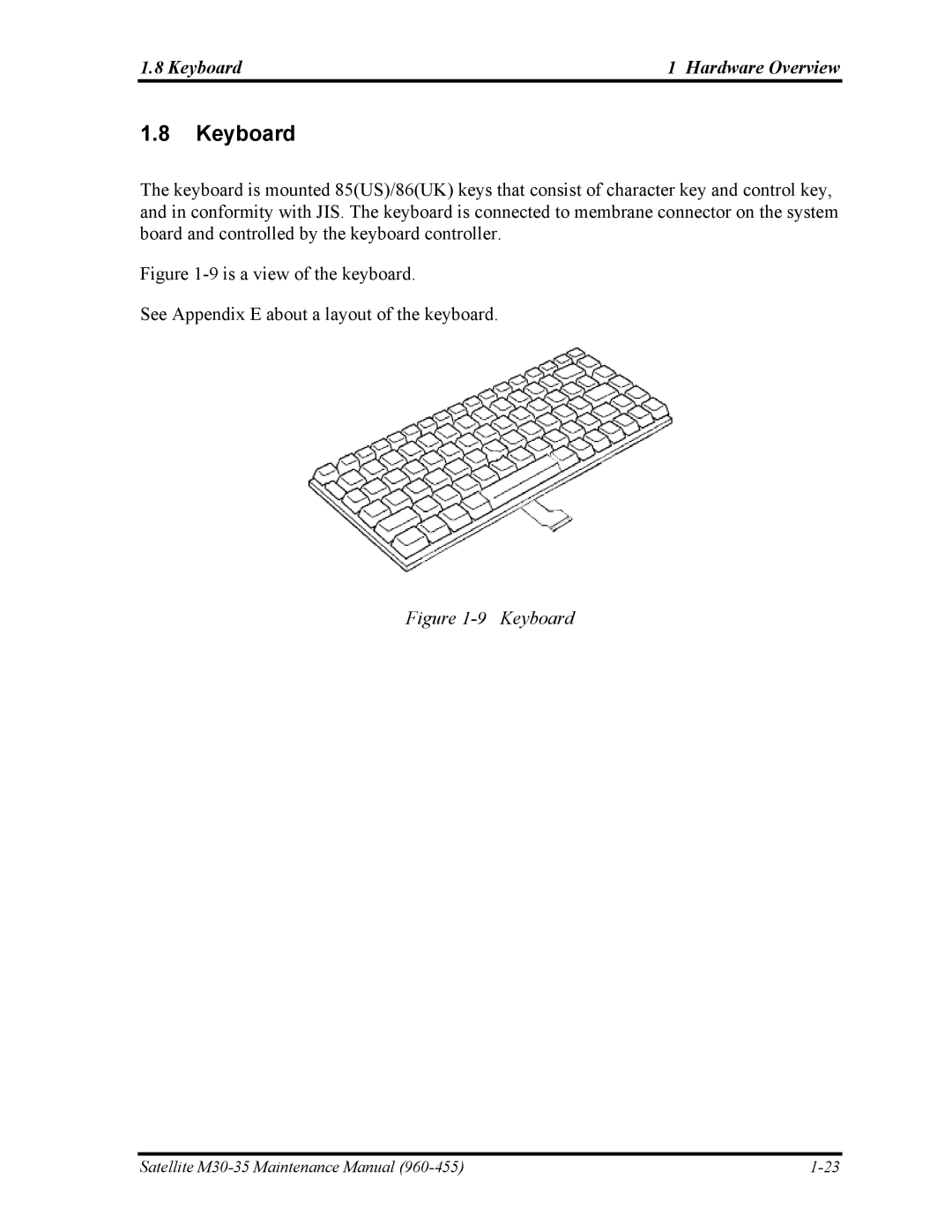 Toshiba M30-35 manual Keyboard Hardware Overview 