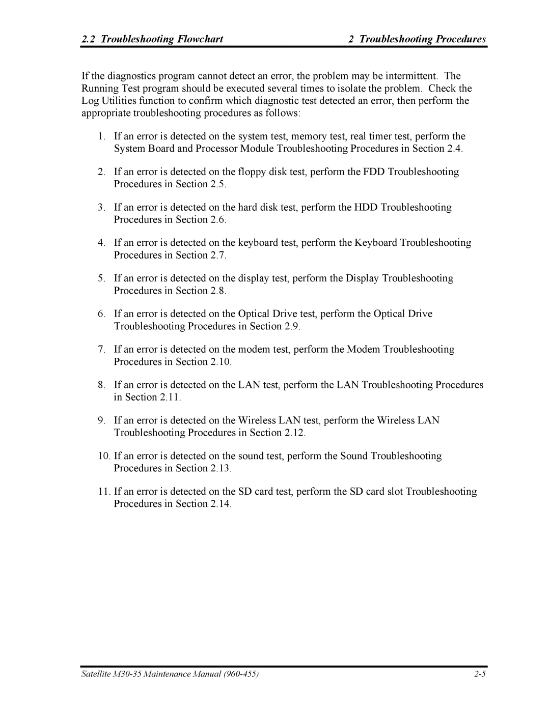 Toshiba M30-35 manual Troubleshooting Flowchart Troubleshooting Procedures 