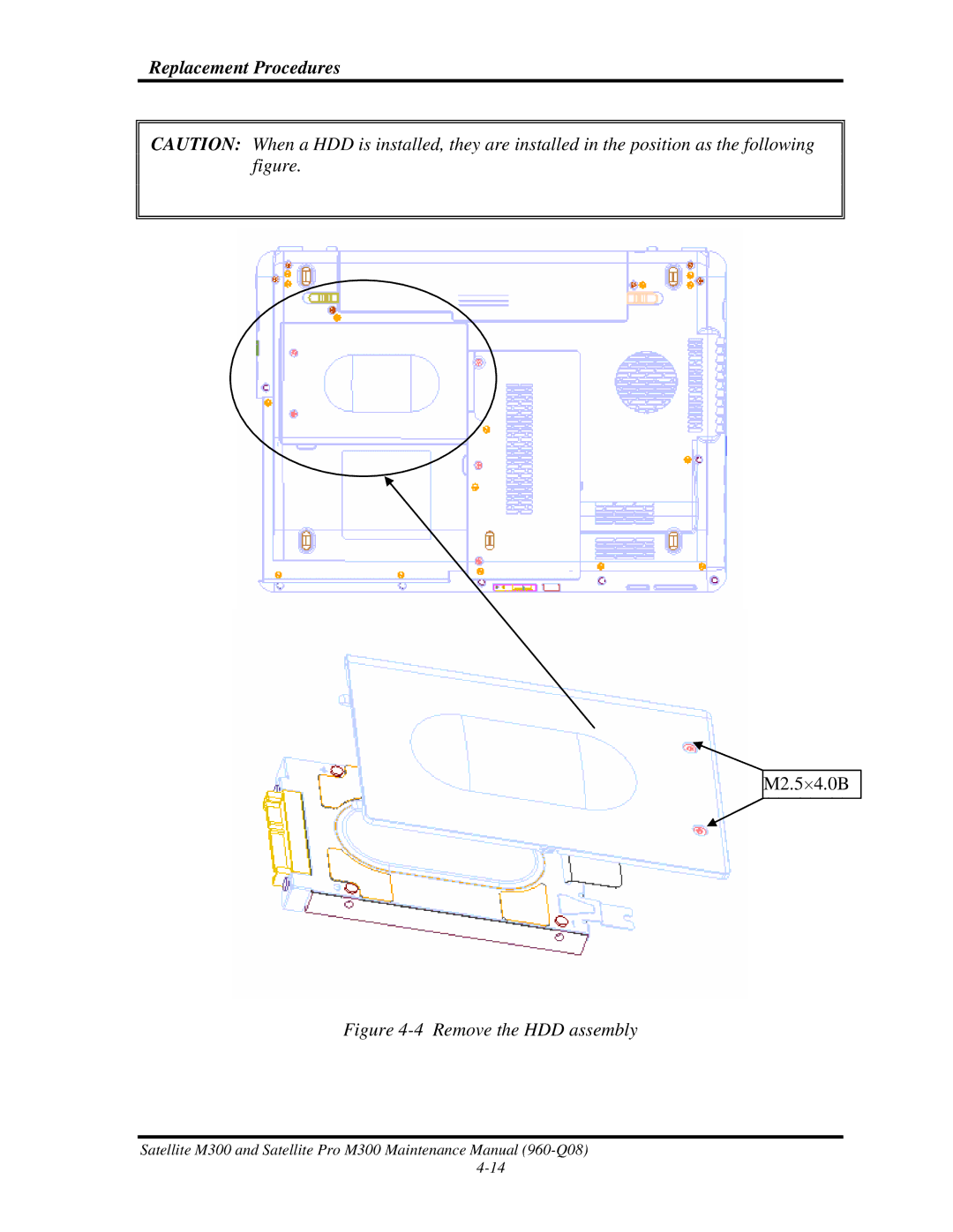 Toshiba M300 manual Remove the HDD assembly 