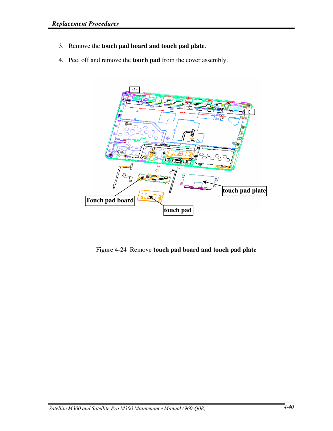 Toshiba M300 manual Remove touch pad board and touch pad plate 