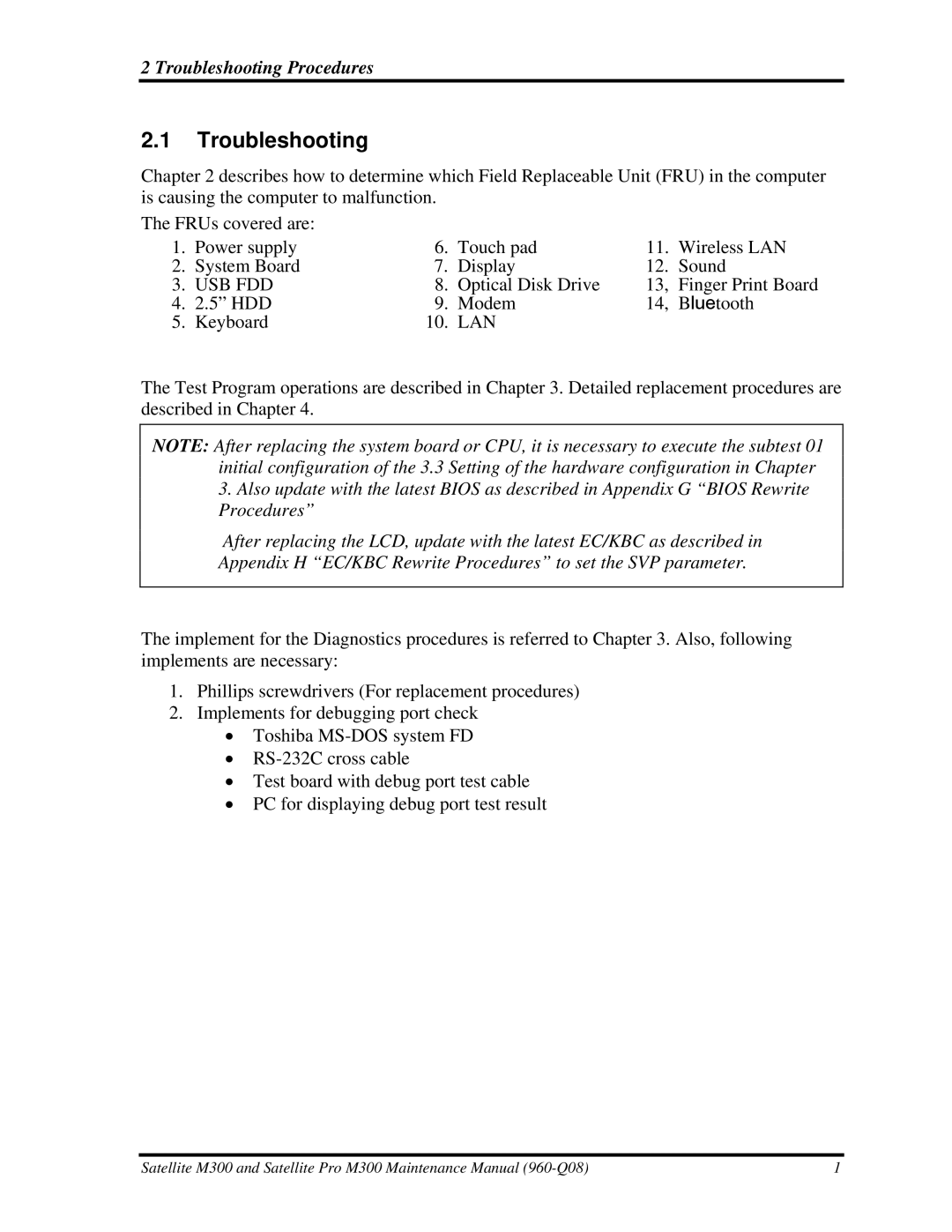 Toshiba M300 manual Troubleshooting, Lan 