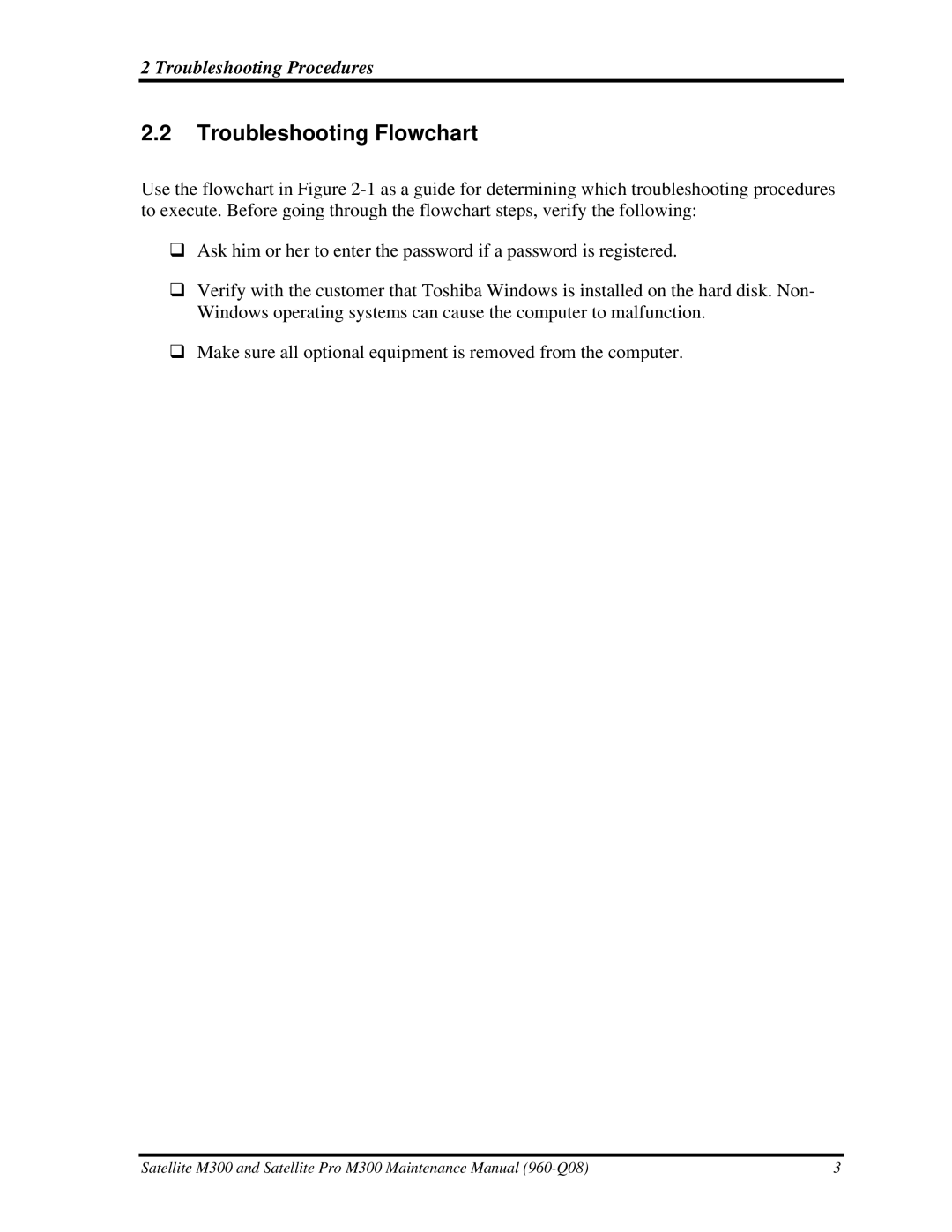 Toshiba M300 manual Troubleshooting Flowchart 