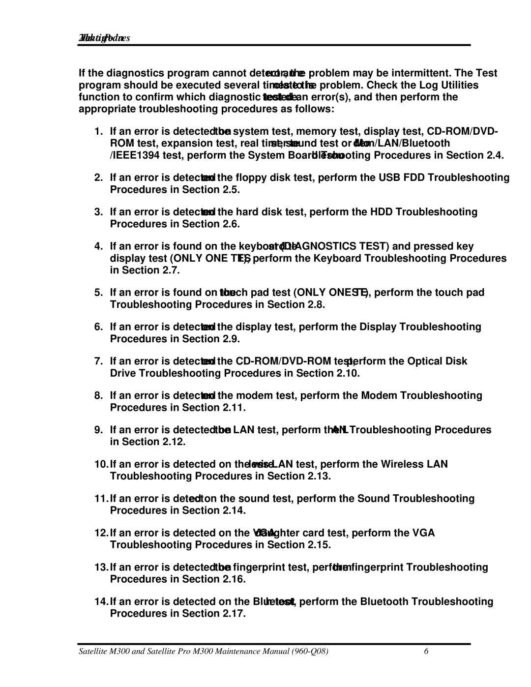 Toshiba M300 manual Troubleshooting Procedures 