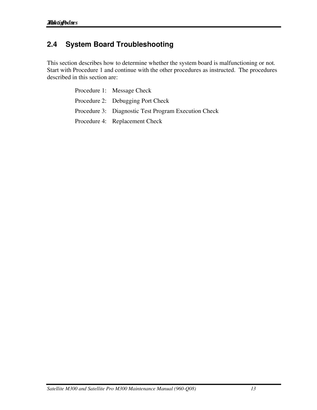 Toshiba M300 manual System Board Troubleshooting 