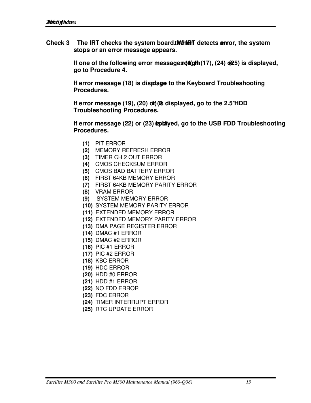 Toshiba M300 manual KBC Error HDC Error 