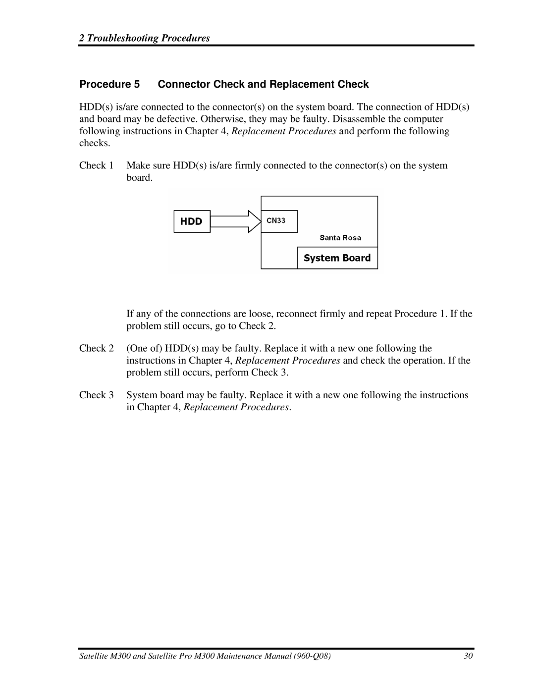 Toshiba M300 manual Procedure 5 Connector Check and Replacement Check 