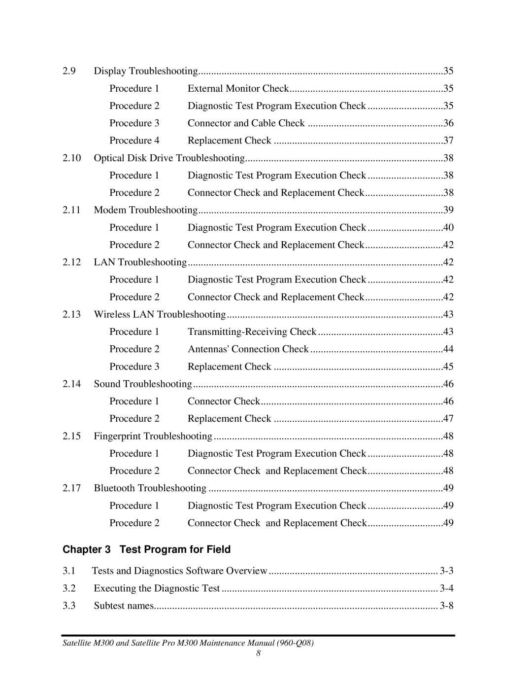 Toshiba M300 manual Test Program for Field 