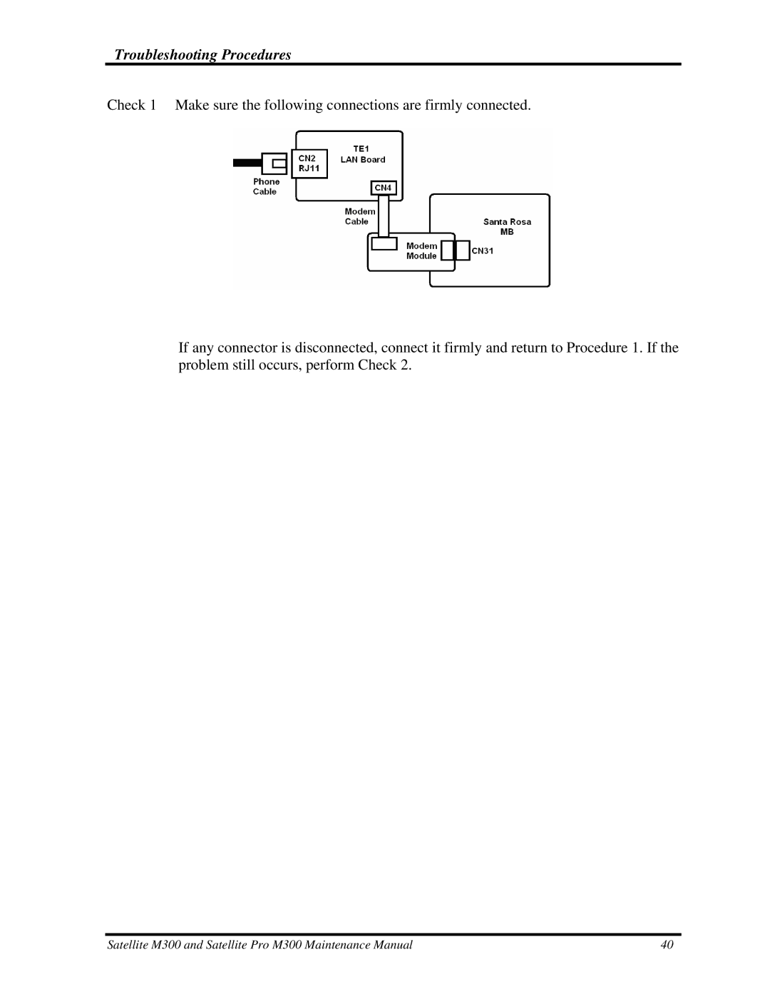 Toshiba M300 manual Troubleshooting Procedures 