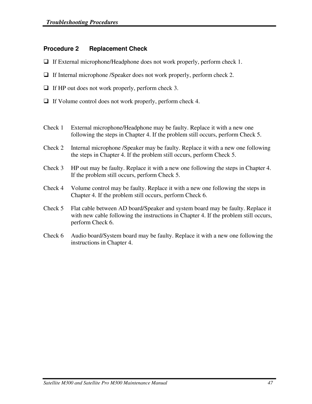 Toshiba M300 manual Procedure 2 Replacement Check 