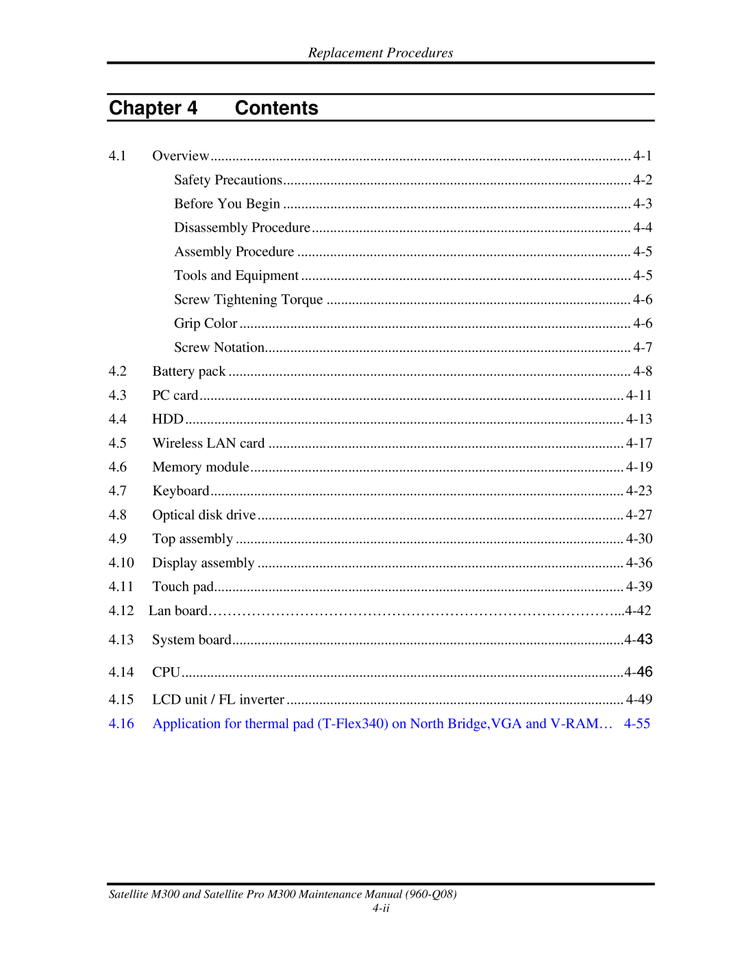 Toshiba M300 manual Chapter Contents 