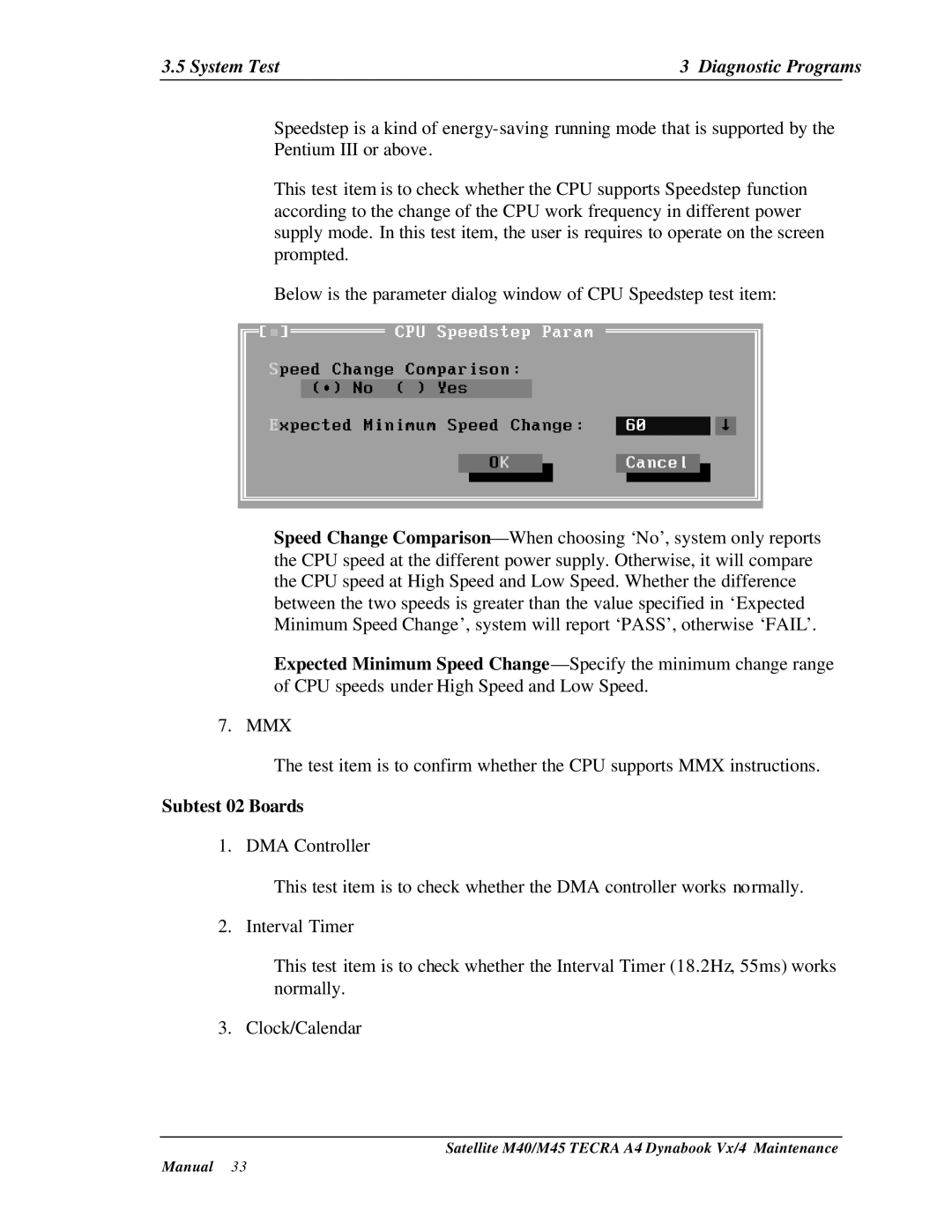 Toshiba Satellite, M40 manual Subtest 02 Boards 