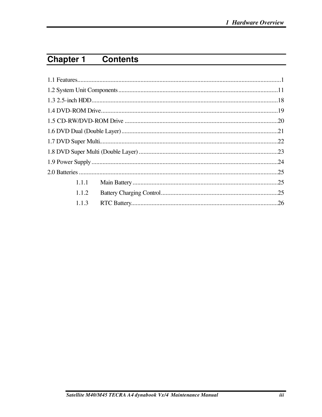 Toshiba M40, Satellite manual Chapter Contents 