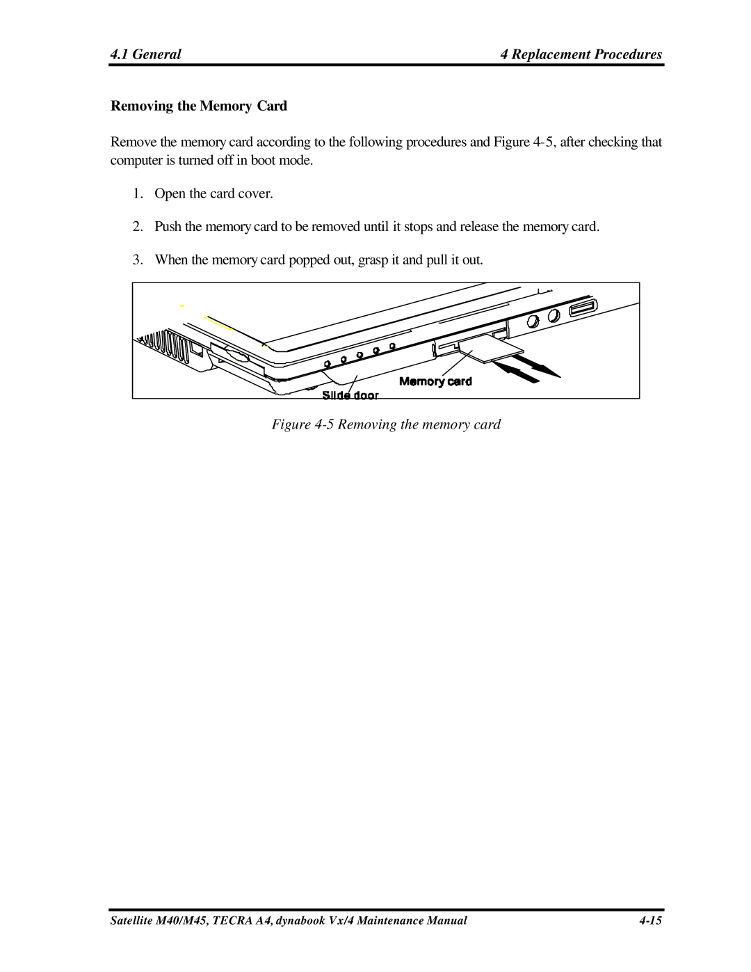 Toshiba Satellite, M40 manual Removing the Memory Card, Removing the memory card 